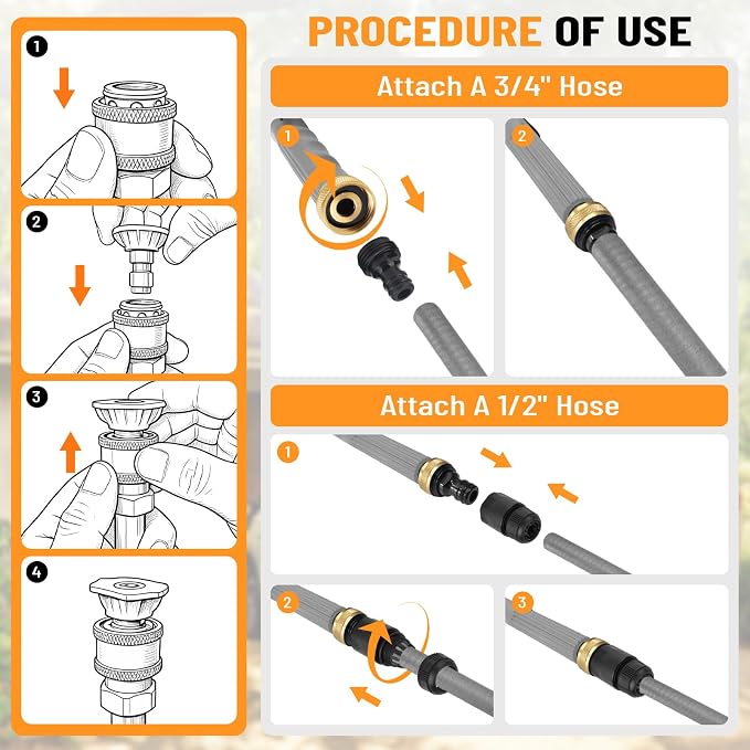 2026 Upagraded Jet Nozzle Power Washer for Garden Hose, Pressure Washer Wand with 3 Different Nozzles and Hose Quick Connectors for Car, Patio,Pet,Window, Grey