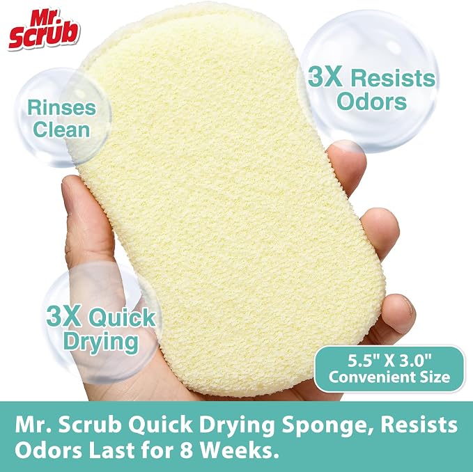 Mr. Scrub Sponges Kitchen Scrub Dish Sponge Scouring Pad, 6 Pack Cleaning Brush Scrubber Supplies for Soap, Dishwashing Dinnerware Sets Pan Pot Glass Dishwasher Sink Bathroom Towels Cloth Rags Holder