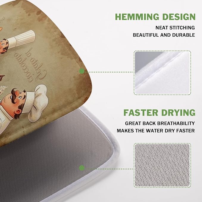 Fat Chef Dish Drying Mats for Kitchen Counter 16x18 Inch Buffalo Plaid Cooking Utensils Absorbent Dishes Drainer Mat Reversible Microfiber Quick Dry Rack Pad Chef Kitchen Drying Mat for Countertop