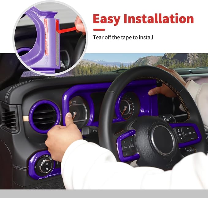 21PCS Full Set Interior Trim Kit for 2024-2026+ Jeep Wrangler JL JLU & Jeep Gladiator JT, Dashboard Side Outlet Door Handle Bowl Headlight Switch Roof Reading Light Cover (Purple)