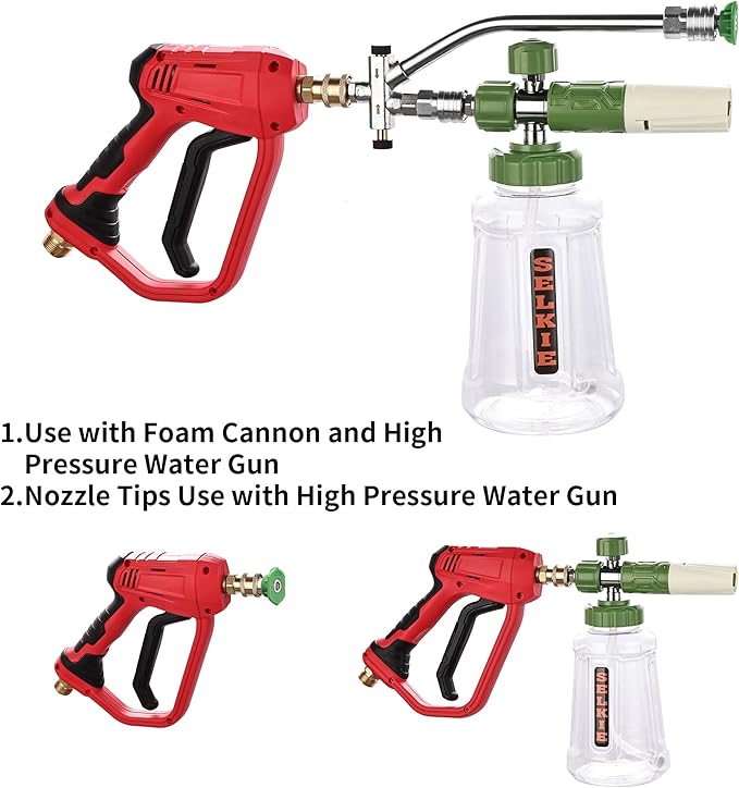 Selkie Foam Cannon Dual Connector Accessory,Pressure Washer Double Tip Attachment for Foam Blaster with with 5 Power Washer Sprayer Nozzles, 1/4" Quick Connect, 3600 PSI