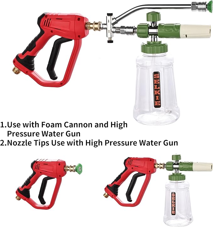 Selkie Foam Cannon with Double Tip Attachment,Adjustable Pressure Washer Foam Blaster with with Dual-Connector Accessory,5 Power Washer Sprayer Nozzles, 1/4" Quick Connect, 3600 PSI