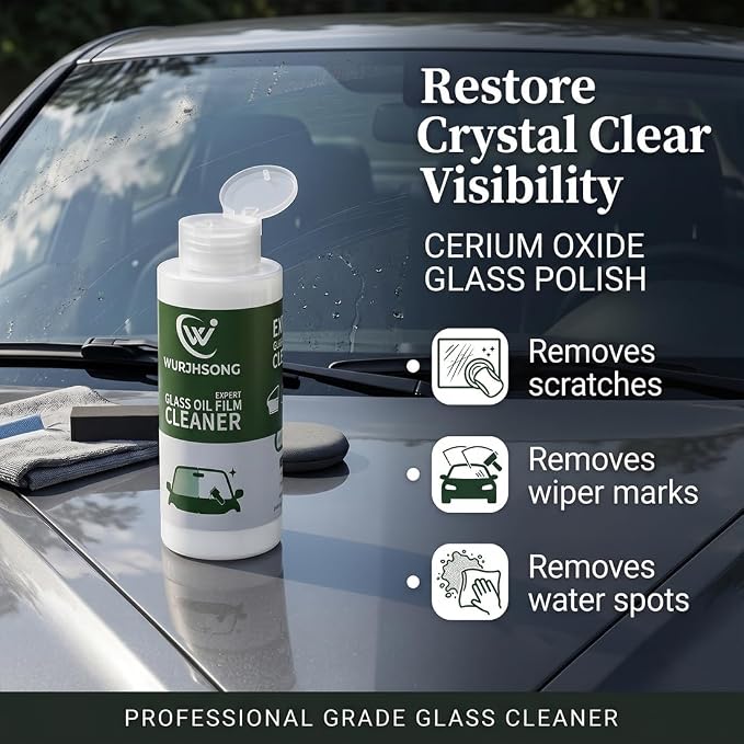 3.38 Fl Oz Cerium Oxide Glass Polish Compound, Car Glass Scratch Remover, Oil Film & Water Spot Cleaner for Windshield Windows Mirror, Remove Wiper Marks Swirls Hard Water Stains