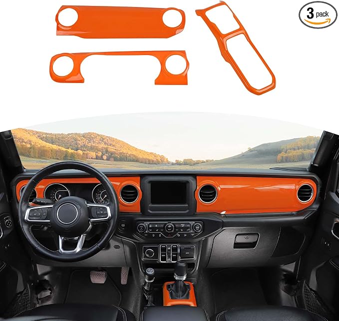 RT-TCZ for Wrangler JL Dash Trim Cover Orange, Gear Shift Panel Trim Frame for Jeep Wrangler JL JLU Gladiator JT 2018-2023 Orange Interior Accessories 3pcs