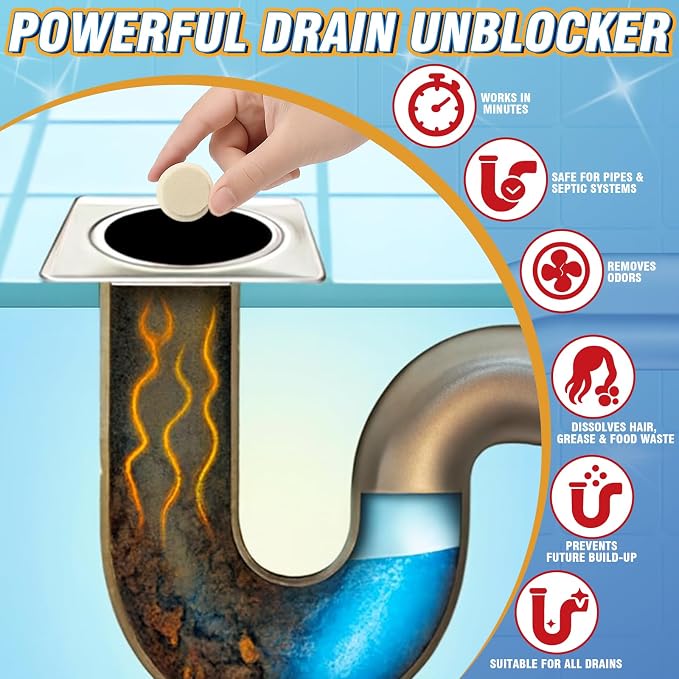 Smelly Sink and Drain Cleaner, 25 Pack Drain Cleaner Tablets Effervescent Tablets, Quickly Eliminates Odors, Drains Smell Eliminator for Sewer, Toilet and Septic Tank, Sink Smell Eliminator