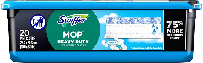Swiffer Heavy Duty Mop Wet Multi-Surface Cloth Refills for Floor Mopping and Cleaning, Outdoor Window Fresh Scent, 20 count