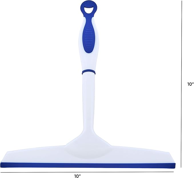 Superio Rubber Squeegee, 2 Pack, Streak Free All Purpose Window Squeegee, Comfort Grip Handle and Hanging Hook (Blue- Red, 10 Inch- 2 Pack)
