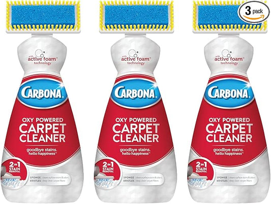 Carbona Oxy-Powered Carpet Cleaner with Built-In Brush, Foaming Spot & Stain Remover for Rugs, Upholstery & High-Traffic Areas, No-Rinse Formula, 13 Ounce (Pack of 3)