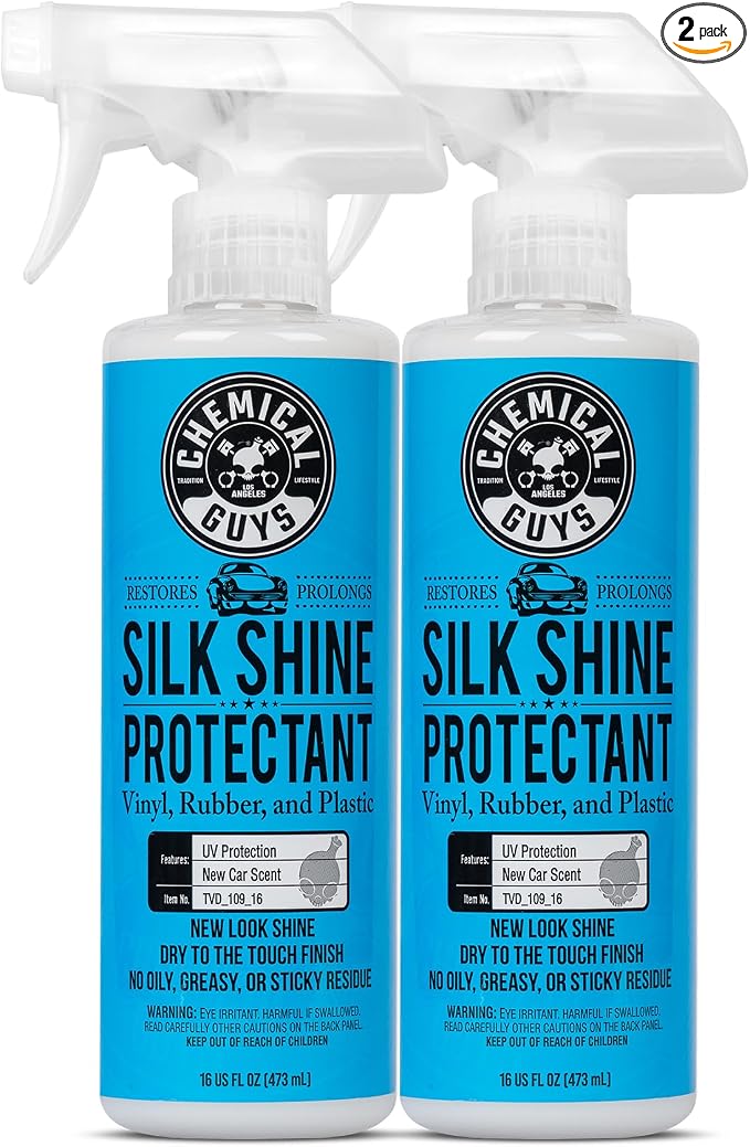 Chemical Guys, Silk Shine Vinyl, Rubber & Trim Satin Dressing, 16 oz, 2 Pk | Dries to a natural satin look with no greasy sling, works indoors and out on dashboards, door panels, bumpers and tires