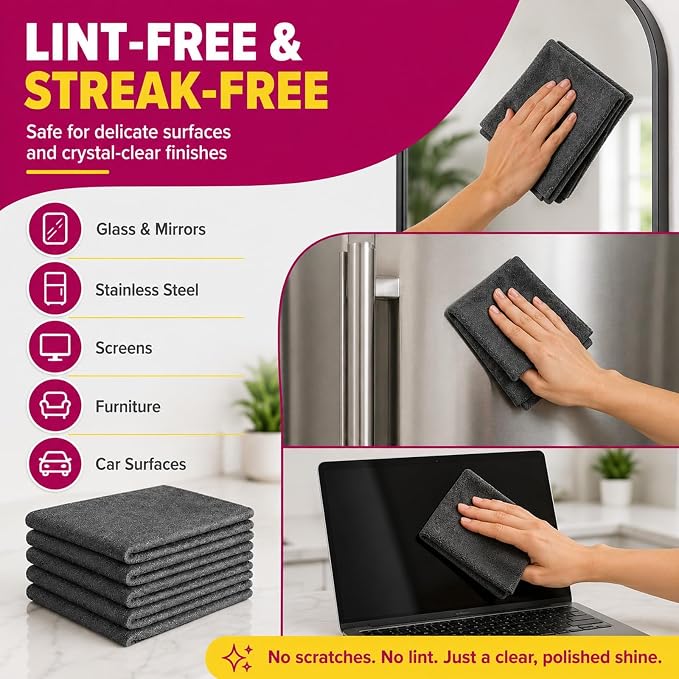 Magic Cleaning Cloths,Thick Microfiber (5PC) | Streak Free For Glass & Kitchen,Microfiber Cleaning Cloths 16x12 Inch, Lint Free Reusable Cleaning Rags
