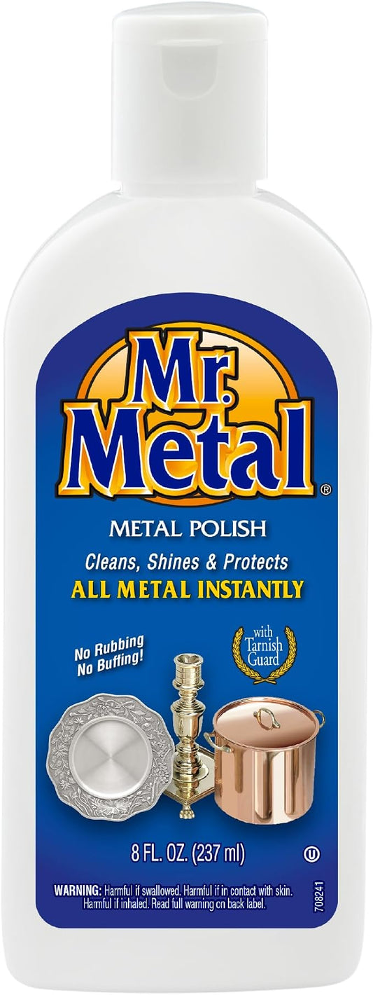 Mr. Metal Metal Polish Liquid All Metal Multipurpose Cleaner, Non-Abrasive, Instant Sterling Silver Cleaner, Brass and Stainless Steel Cleaner, Grime and Tarnish Remover, Chrome Silver Polish, 8 oz