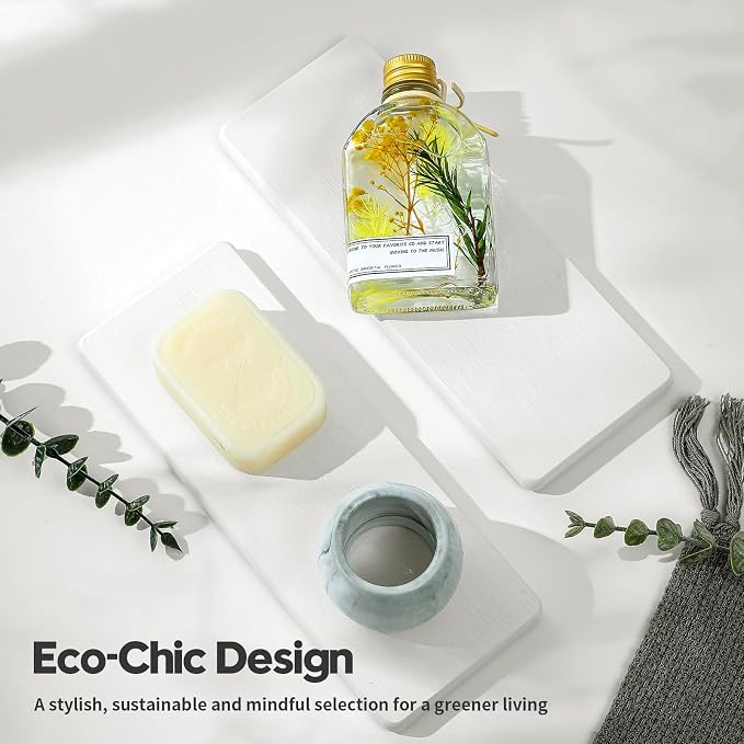 2PCS White Water Absorbing Diatomite Stone Drying Soap Dish Sink Vanity Tray for Bathroom/Kitchen Counter, Sponge Holder Mat Dispenser Rack Faucet Splash Guard Caddy Organizer, 9"x3.5"