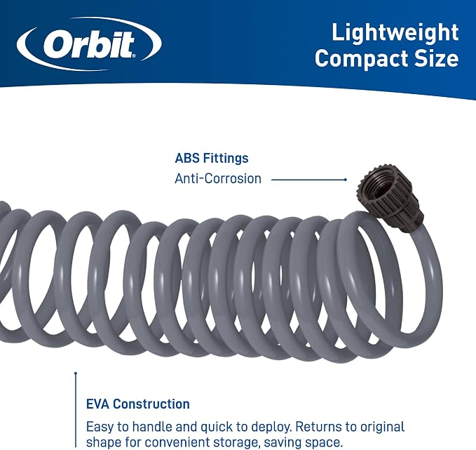 Orbit 26382 Coil Garden Hose, 25 Feet, with 8-Pattern Hose Nozzle (Gray) (Pack of 2)