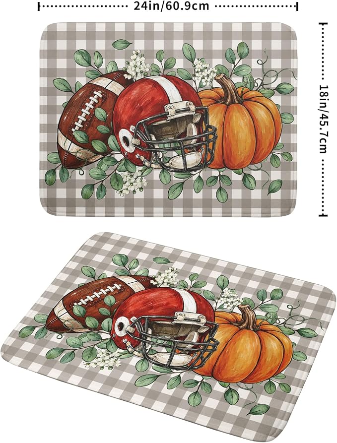 Fall Dish Drying Mat for Kitchen Counter Football Pumpkin Microfiber Absorbent Dish Draining Reusable Washable Foldable Extra Large 18"x24"