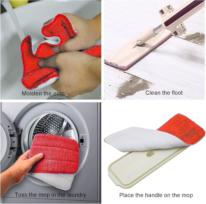 12Pack Microfiber Mop Pads,Reusable and Washable Spray Mop Pads, Red | 18x 6 Inch, Wet and Dry Household Mop Pad Replacement, Set of 12(Red)