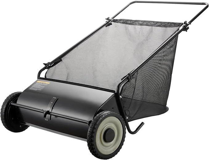 26 Inch Push Lawn Sweeper, Hand Powered Leaf & Grass Sweeper with 7 Cu Ft Hopper, 4 High-Speed Brushes, Height Adjustable, ABS & Steel Frame for Yard Lawn Cleanup (Black 2, 26 Inch)