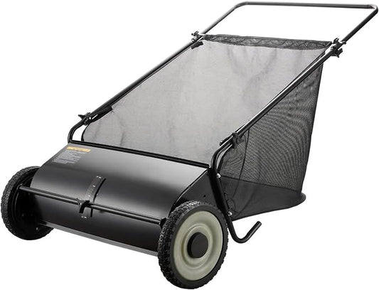 26 Inch Push Lawn Sweeper, Hand Powered Leaf & Grass Sweeper with 7 Cu Ft Hopper, 4 High-Speed Brushes, Height Adjustable, ABS & Steel Frame for Yard Lawn Cleanup (Black 2, 26 Inch)