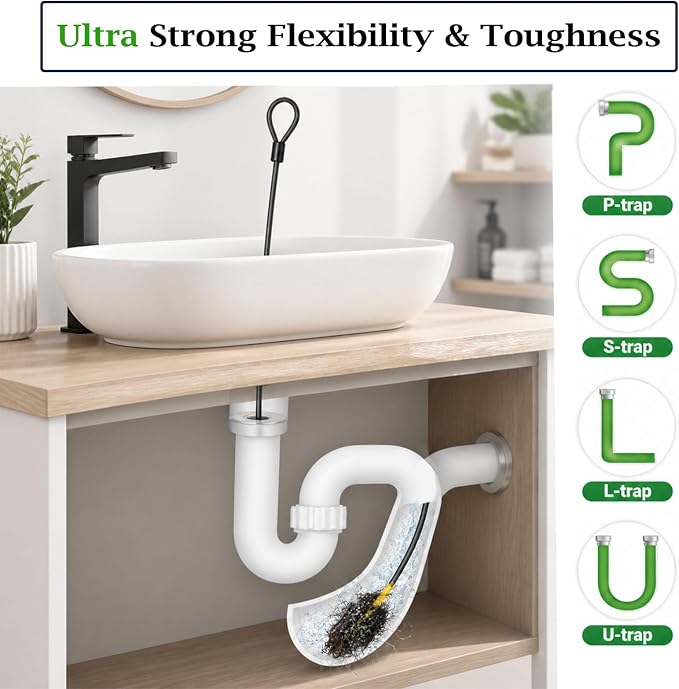 Drain Snake Hair Drain Clog Remover 35 Inch, 5PCS Reusable Sink Snake Drain Hair Remover Tool, Anti-Break Metal Plumbing Snake Drain Cleaner for Shower, Bathtub,Kitchen Sink