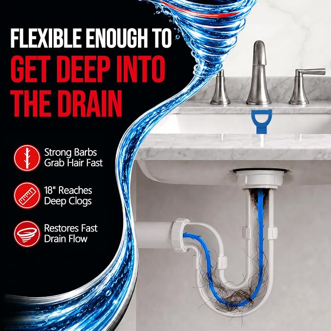 Drain Clog Remover for Slow Drains in Bathroom Sink, Shower and Tub | 6 Pack Flexible Drain Snakes Quickly Remove Hair Clogs and Restore Water Flow in Minutes