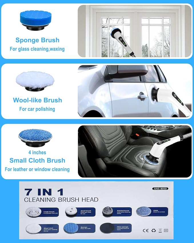 Leebein ANS-8050 Electric Spin Scrubber Replacement Brush Heads, 7pcs Extra Brush Accessories Kit for Leebein ANS-8050 & ANS-8051 8052 Electric Cleaning Brush - Scrubber Not Included