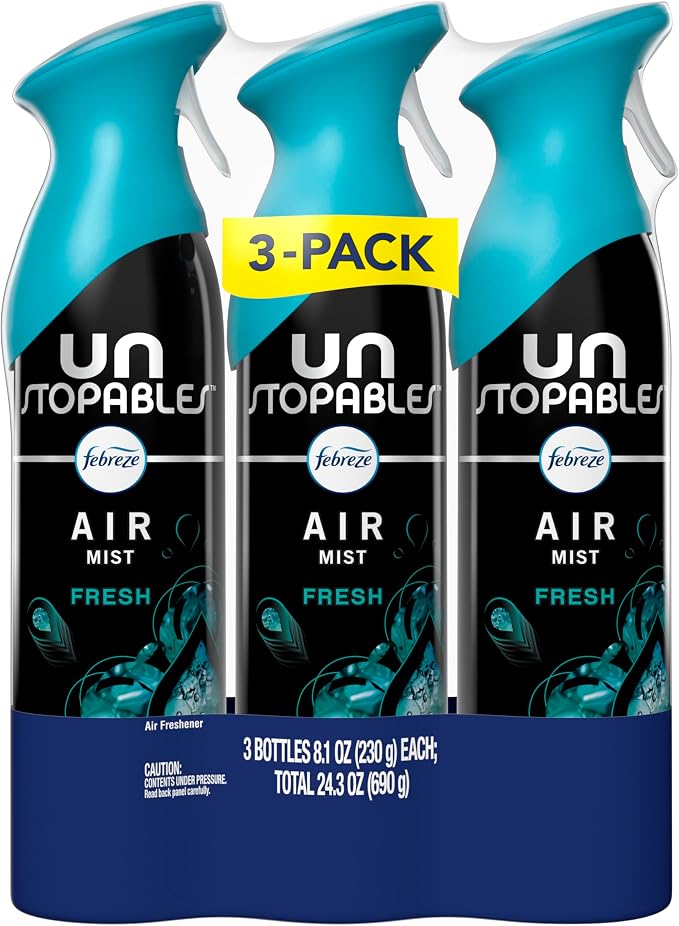 Febreze Air Mist, Air Freshener Spray, Odor Fighting Room Spray, Deodorizer for Home Bathroom Kitchen Office Apartment Dorm Room Classroom, Unstopables Fresh Scent, 8.1oz (Pack of 3)