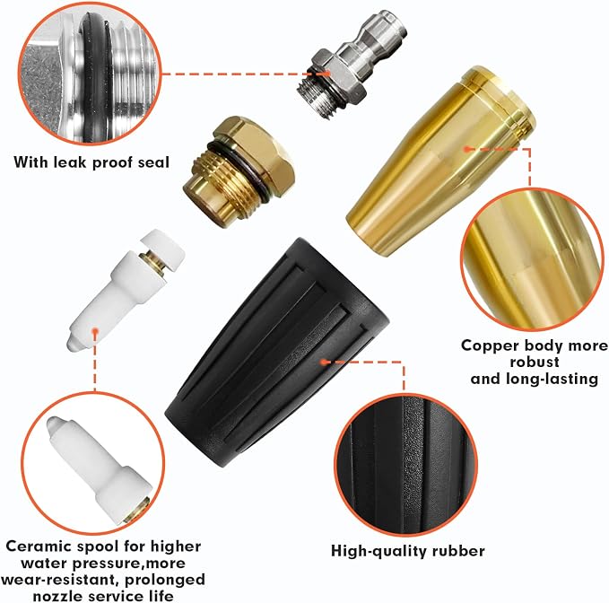 Pressure Washer Tips Rotating Turbo Nozzle, 4000PSI Max Power Washer Accessories Parts, with 7pcs Spray Jet Nozzles Kit Attachment&1/4 IN Quick Connector, for Cleaning Concrete, Brick Surface