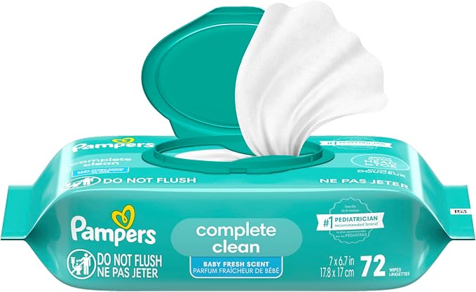 Pampers Baby Wipes, Complete Clean Baby Fresh Scented Wipe, Gently Cleans Head to Toe, 72 Total (1 Flip-Top Packs) (Pack of 8)