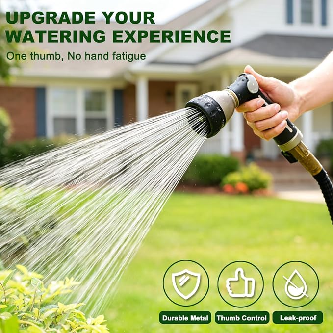 FANHAO Metal Thumb Control Garden Hose Nozzle Heavy Duty, 8 Spray Patterns | Rustproof Zinc Alloy, Non-Slip Ergonomic Grip, Leakproof High Pressure Water Nozzle Sprayer for Garden, Patio, Car & Pet