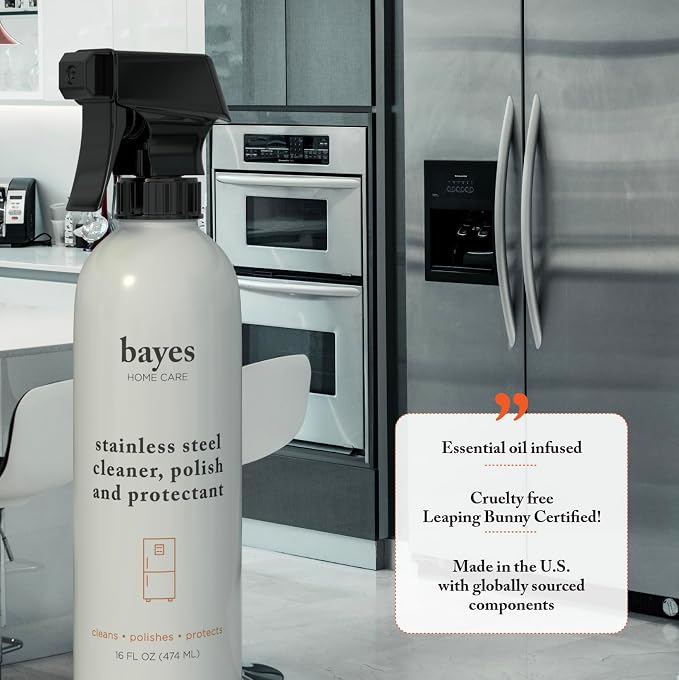 Bayes High-Performance Stainless Steel Cleaner Spray, Polish, and Protectant - Indoor & Outdoor Stainless Cleaner - Stainless Steel Sink Cleaner 16oz