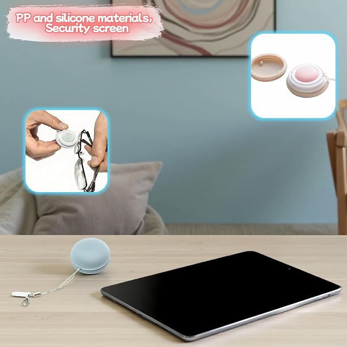 【2 Pack】 Phone Screen Cleaner Dust Plug, Portable Keychain Screen Cleaner for Glasses, Phone, Tablet, Lens - Reusable, Washable, Cute Design with Wrist Strap (Pink/Green) (Pink + Blue)