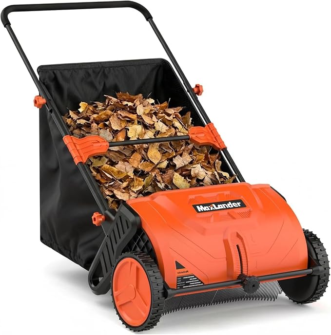 MAXLANDER 21-Inch Push Lawn Sweeper, Manual Yard Leaf Sweeper with Adjustable Height and 3.5 Cu. Ft. Large Hopper, Walk-Behind Grass & Leaf Collector for Lawn, Yard and Garden Debris