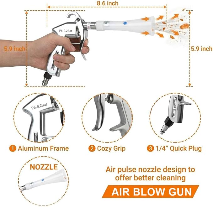 Tornado Car Cleaning Gun with Adjustable Air Flow Nozzle, Air Blower Gun for Car Detailing, High Pressure Dry Cleaning Gun Quickly Blasts Dust & Dirt Works with Air Compressor