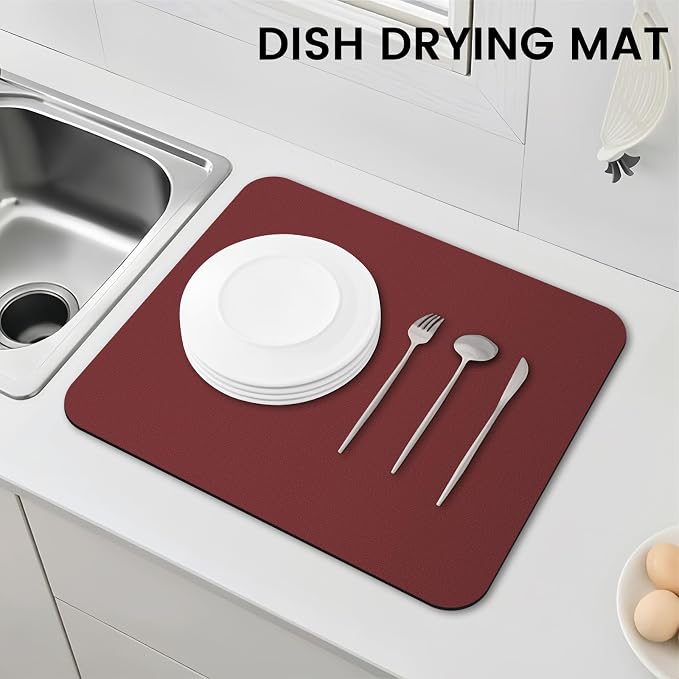 WISELIFE Dish Drying Mat Super Absorbent Drying Mat Large Dish Drying Mats for Kitchen Counter Easy Clean Dish Mat Kitchen Drying Mat15"x 18" Classic Red