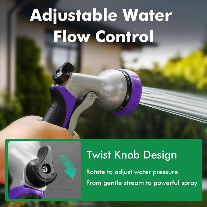 RESTMO Garden Hose Nozzle, Heavy Duty Metal Water Hose Nozzle with 7 Adjustable Spray Patterns, High Pressure Hand Sprayer with Flow Control, Best for Watering Plant & Lawn, Washing Car & Pet, Purple
