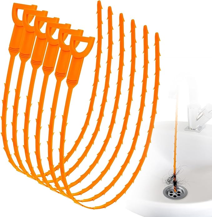 6 Pack 25 Inch Drain Snake Hair Clog Remover Tool, Flexible Sink Drain Cleaner for Shower, Bathtub, Bathroom Sink and Kitchen Sink, Reusable Drain Cleaning Tool for Hair Blockage Removal