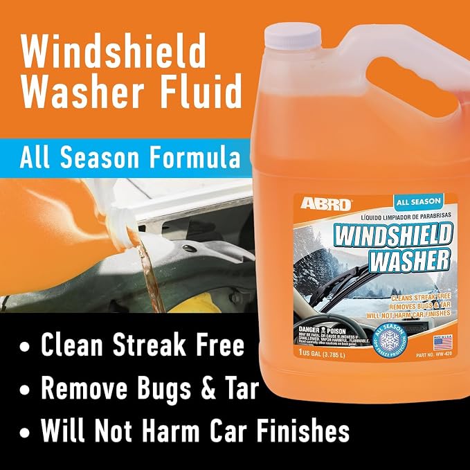 ABRO Windshield Washer Fluid 1 Gallon, Streak-Free Bug Remover | Ready-to-use fluid cuts bug splatter, dirt and road grime for clear, streak-free glass; safe for wipers and paint