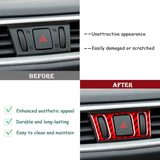 Red Real Carbon Fiber Trim for Nissan Rogue Accessories | for 2014-2020 / Rogue Sport 2017-2022 Hazard Light Panel Sticker Interior Thick Overlay Decal