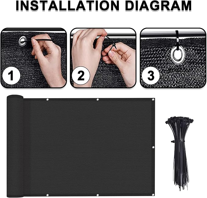 LOVE STORY 3' x 16' Balcony Privacy Screen Cover for Apartment, Black | HDPE Fabric, 95% UV Block, Fence Cover for Patio Deck, Railing Screen for Porch, Privacy Protective, Custom Size Available