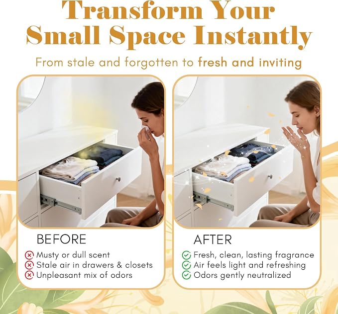 SCENTORINI Scented Sachets for Drawer and Closet, Honeysuckle Scent 14 Pack | Long-Lasting Sachets Bags Gift Set, Wardrobe Freshener for Dresser, Closet, Clothes Storage, Suitcases, Gym Bag, Locker