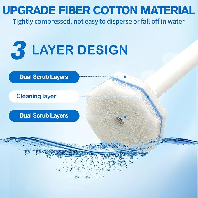 Disposable Toilet Brush and Holder Set, 20 Pre-Filled Refills, 5X Powerful No-Shed Pads, 360° Deep Toilet Bowl Clean, Toilet Bowl Cleaners with Storage Caddy & Adhesive Hooks