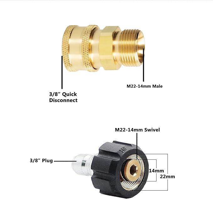 LIULO TOOL 4 Pack Pressure Washer Quick Connect Kit, Quick Disconnect Kit, Metric M22 14mm to 3/8" Quick Connect Kit, 5000 PSI