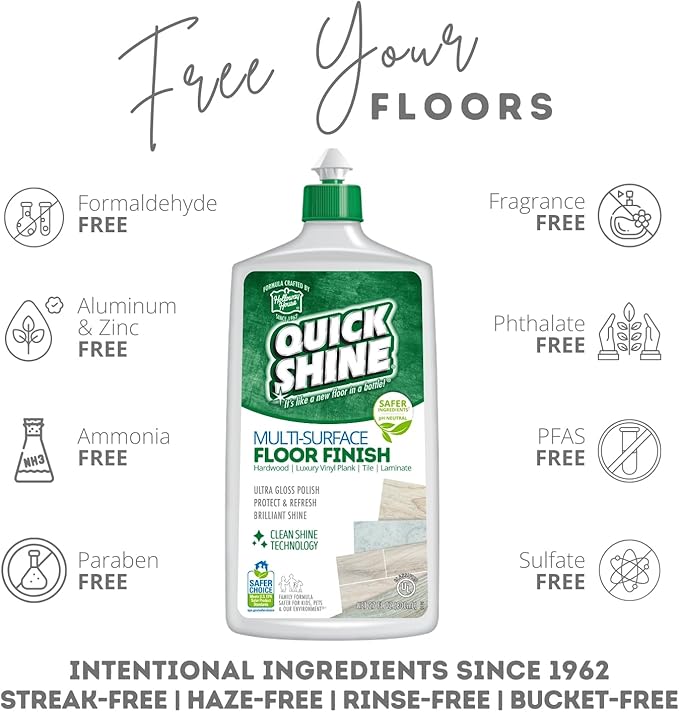 Quick Shine Multi-Surface Floor Finish 27 oz-2 Pk, Deep Rich Shine | Polish Restores, Protects & Refreshes Floors, Streak & Haze Free, Non-slip, pH Neutral, No PFAS, EPA Safer Choice
