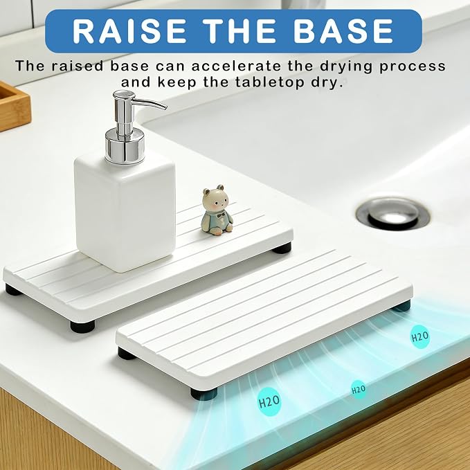2PCS Stone Drying Tray, Water Absorbing Stone Tray for Sinks, Neat Diatomite Sink Trays, Fast Drying Kitchen Sponge Hand Soap Holder, Instant Dry Sink Coasters Used for Bathroom Counter -White