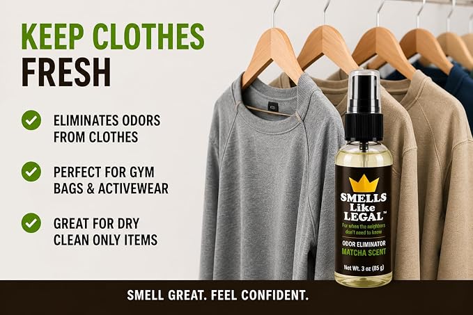 Matcha Scent 3 oz Travel Size Odor Eliminator Spray – Eliminates Smoke, Cannabis, Pet & Food Odors – Fabric Safe – Made in USA