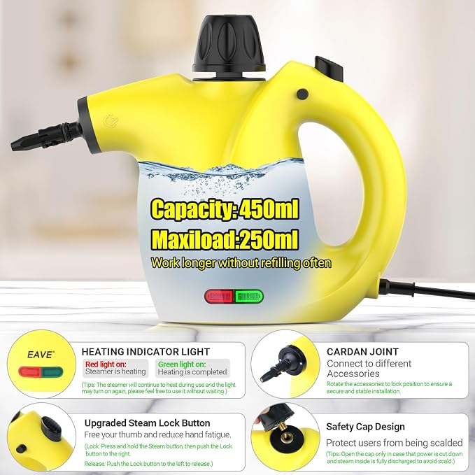 Handheld Steam Cleaner, Steamer for Cleaning, Portable Upholstery Steamer for Surface Cleaning, Hand Steam Cleaner for Furniture, Car Detailing, Home, Kitchen, Bathroom, Upholstery