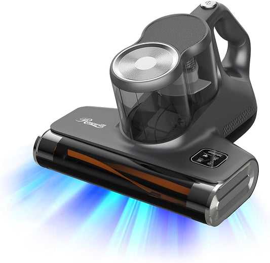 Rosewill Mattress Vacuum Cleaner: 450W 16Kpa Strong Suction, 253.7nm UV-C Light, Ultrasonic & High Heating Tech, Dual Dust Cup, Corded - Metallic Grey