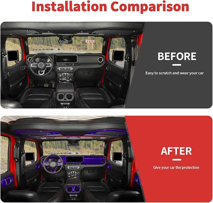 21PCS Full Set Interior Trim Kit for 2024-2026+ Jeep Wrangler JL JLU & Jeep Gladiator JT, Dashboard Side Outlet Door Handle Bowl Headlight Switch Roof Reading Light Cover (Purple)