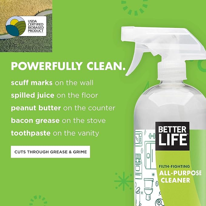 Better Life All Purpose Cleaner - Multipurpose Home and Kitchen Cleaning Spray for Glass, Countertops, Appliances, Upholstery & More - Multi-surface Spray Cleaner - 32oz Clary Sage & Citrus