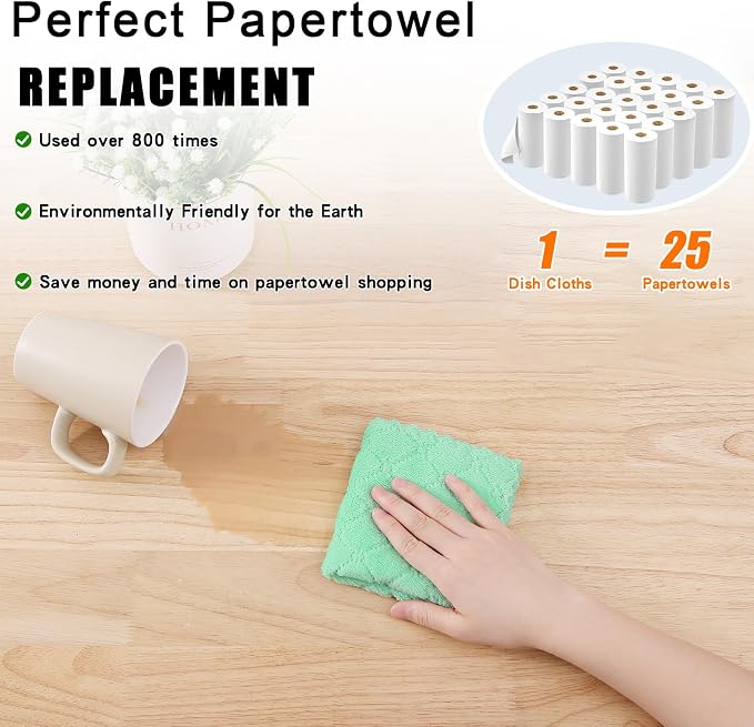 Homaxy 12 Pack Kitchen Dish Cloths (10 x 10 Inches, Green), Super Soft and Absorbent Coral Velvet Dish Towels, Nonstick Oil Fast Drying Microfiber Cleaning Cloth, No Lint Household Dishcloths