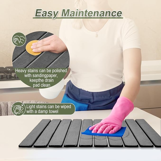 Dish Drying Mat Large Stone Dish Drying Mat For Kitchen Counter Collapsible Quick-Drying Sleek Diatomaceous Versatile Stone Drying Mats For Cups Dishes Bottles Marble (black, 16''X24'')